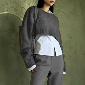 Fluffy Knit Crop Sweater ▪︎ Dark Gray ▪︎ XL